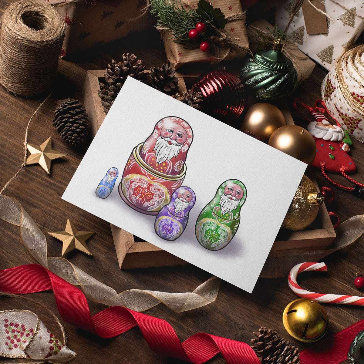 Santa Nesting Dolls - Holiday Card